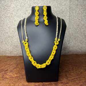 Long Chain Yellow Beaded Necklace Set